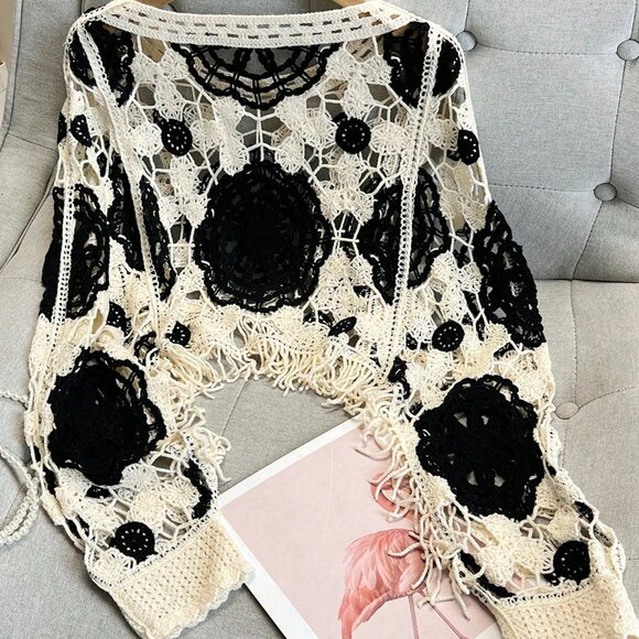 Black Casual Women's Asymmetrical Knit Pullover Shawl - Picture 2 of 6